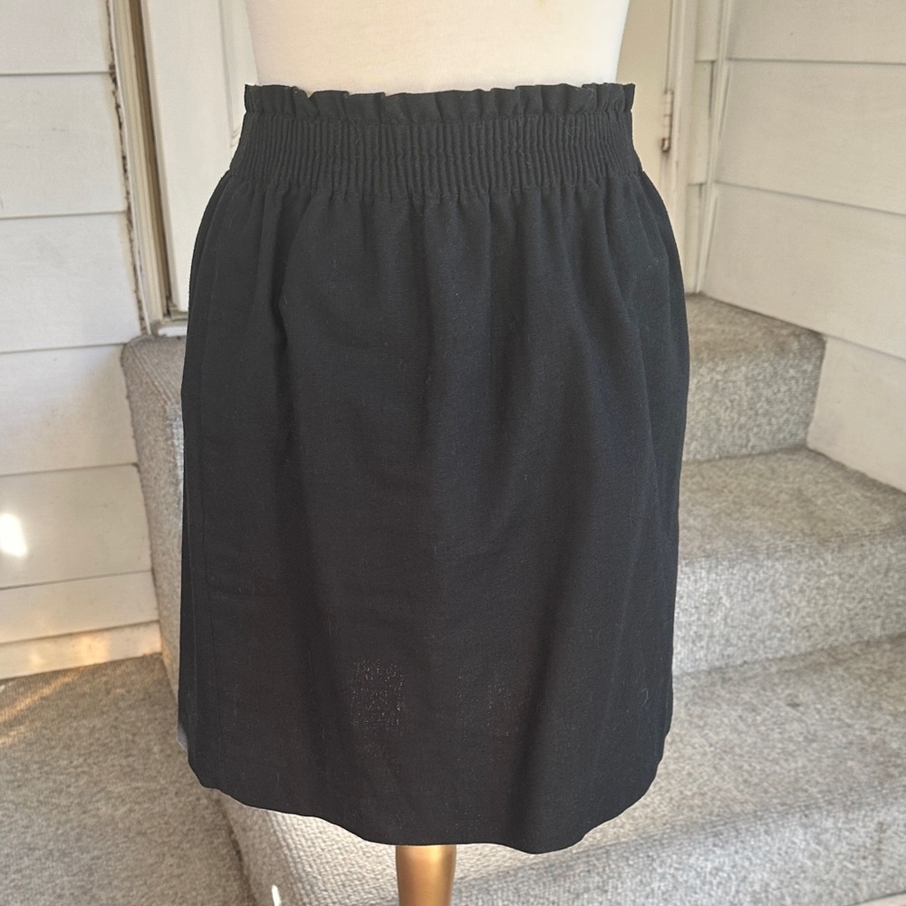 J. Crew Linen Black Skirt with Ruffled Waist
